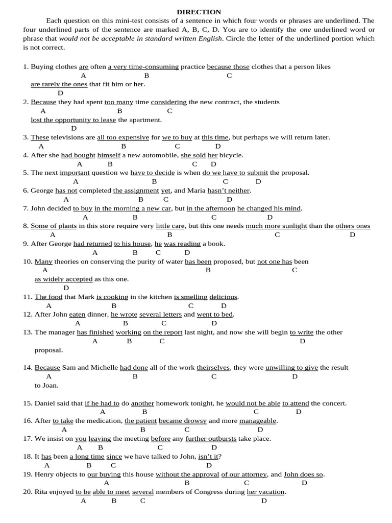 Mini-Test on Standard English Errors | PDF | Phrase | English Language