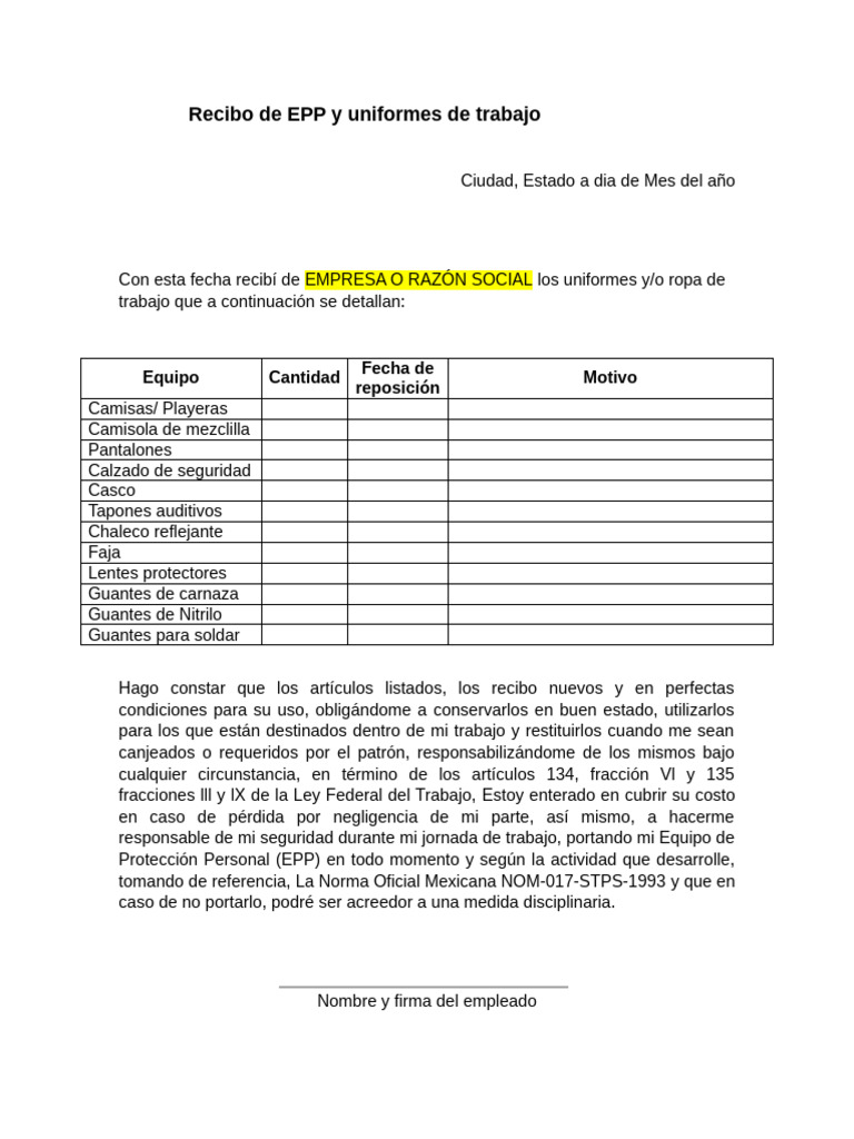 Formato Recepción de Uniformes | PDF