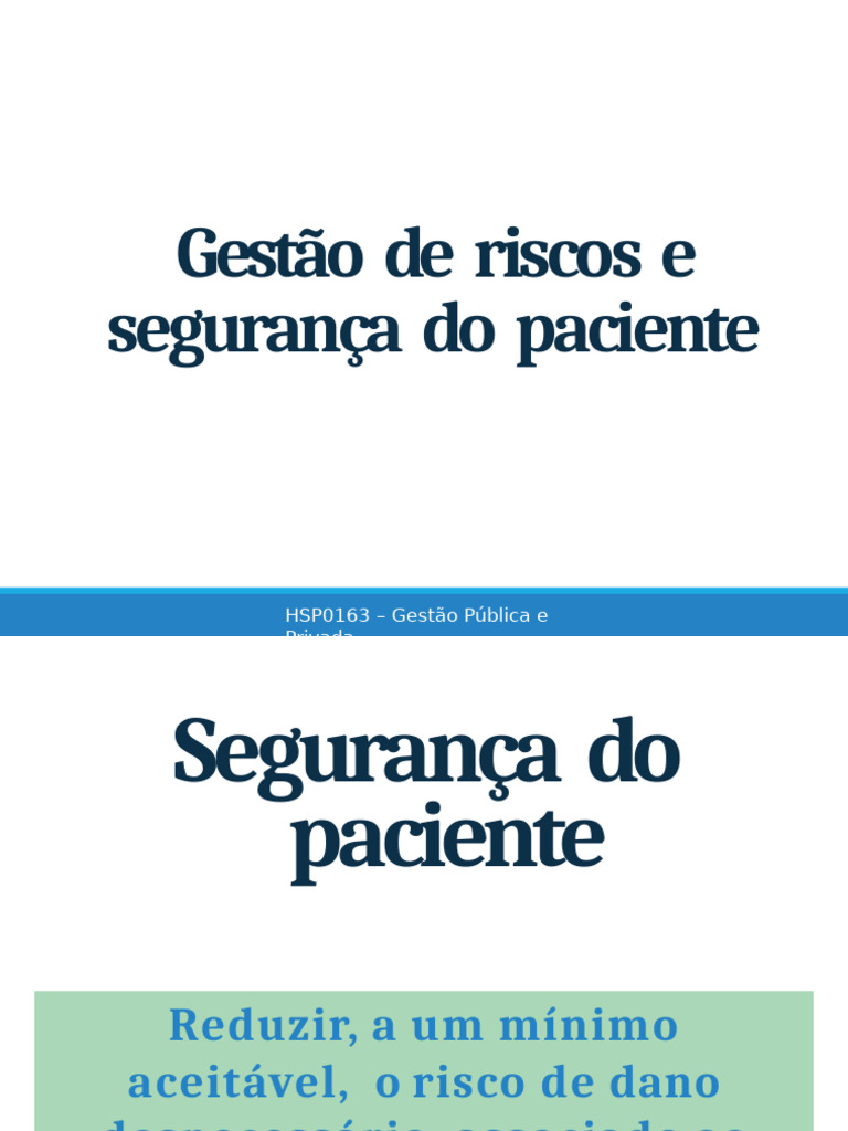 Gestão de Riscos na Segurança do Paciente | PDF | Segurança do paciente ...