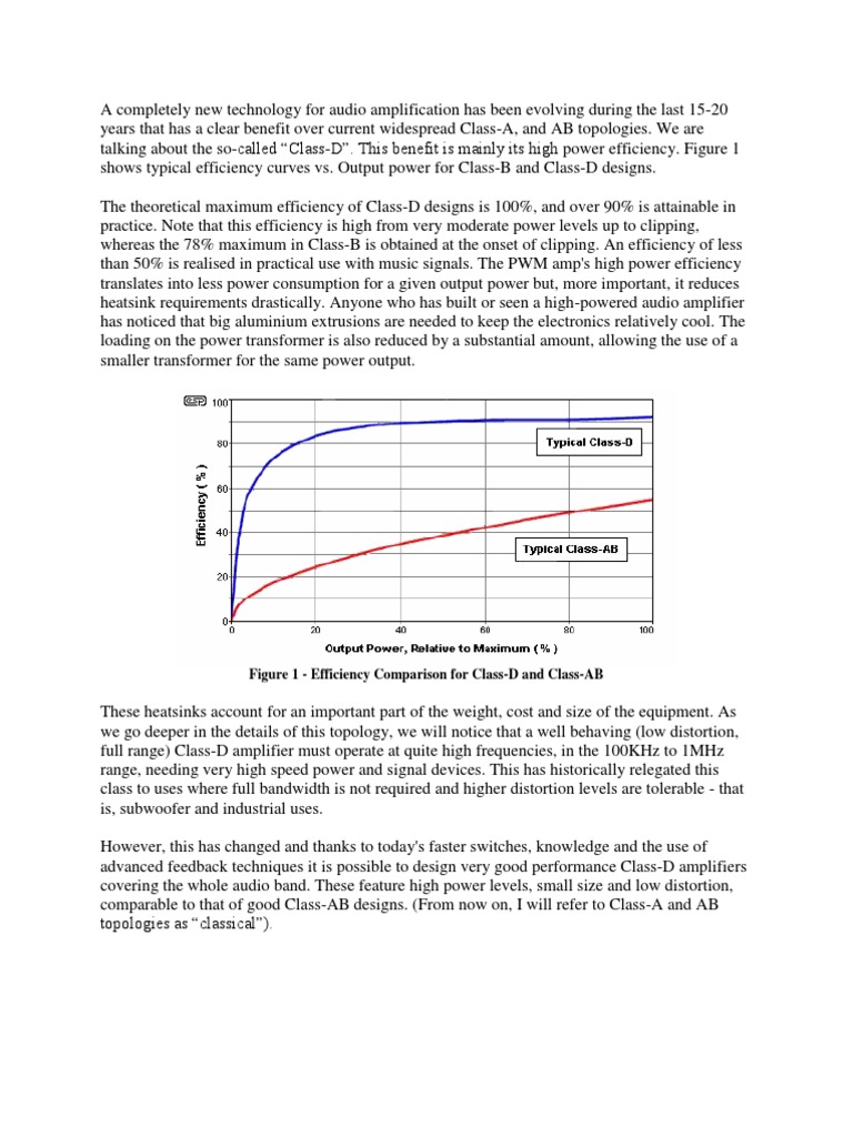 Class D Vs Ab Efficiency Report PDF Amplifier Electrical Circuits