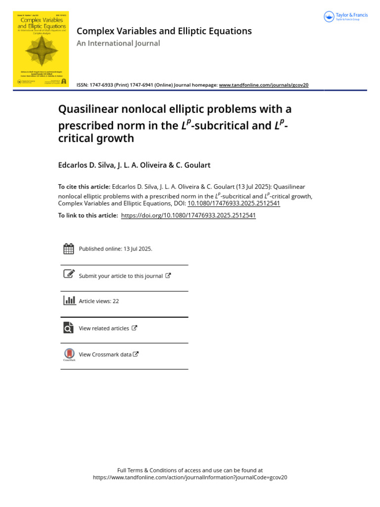 Quasilinear Nonlocal Elliptic Problems With A Prescribed Norm in The Lp ...