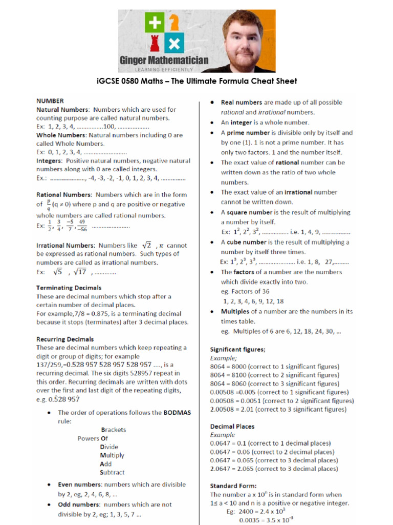 IGCSE 0580 Formula Cheat Sheet 2025 | PDF | Area | Angle