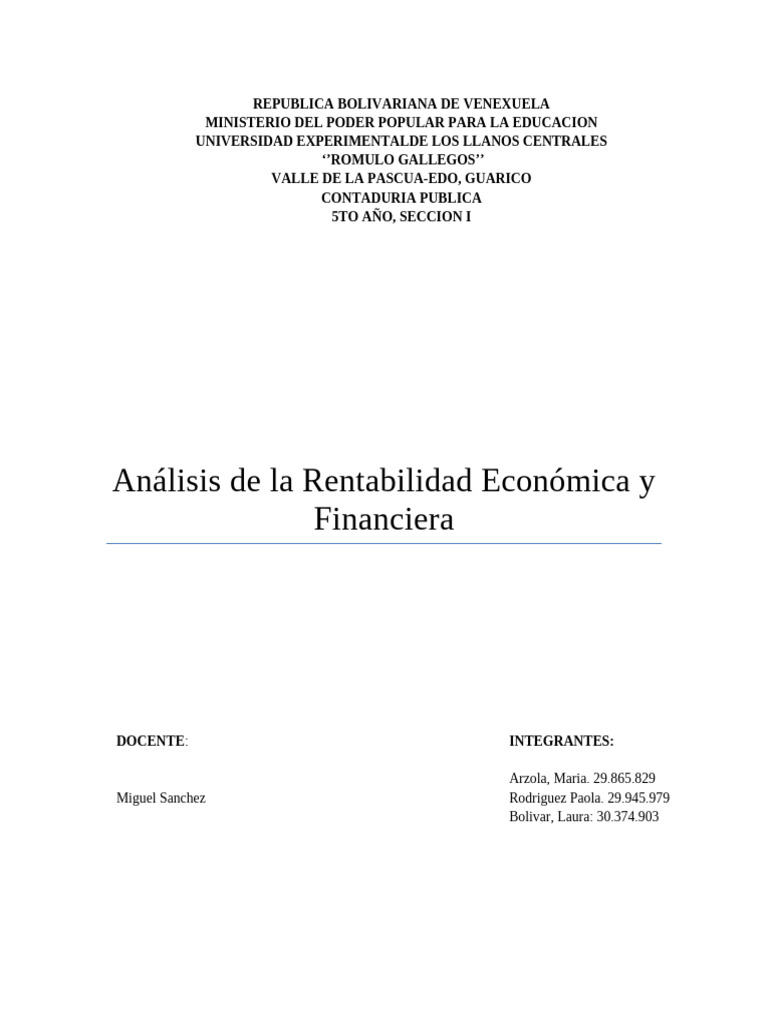 Copia de Análisis de La Rentabilidad Económica y Financiera | PDF ...