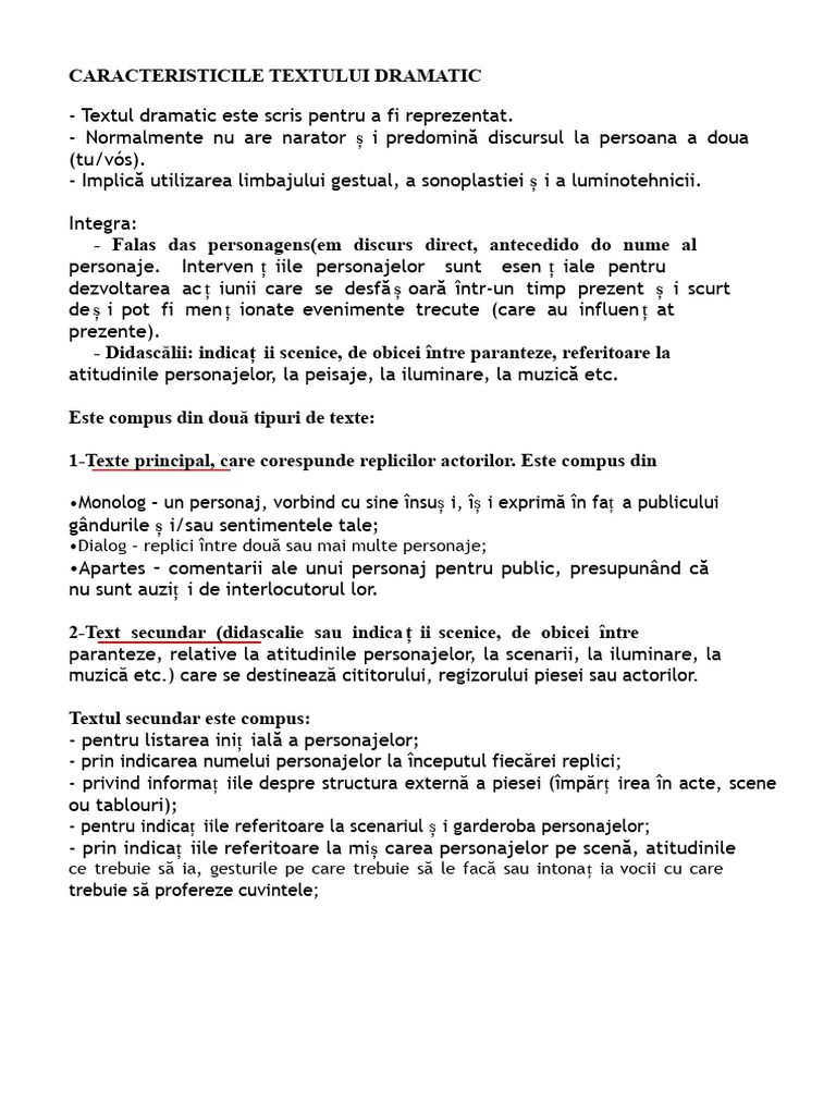 Caracteristicile Textului Dramatic | PDF
