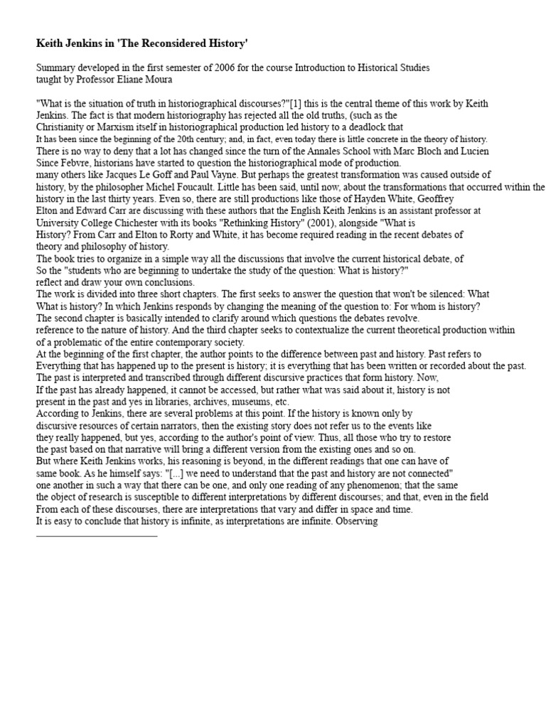 Keith Jenkins: Rethinking Historiography | PDF | Ideologies | Truth