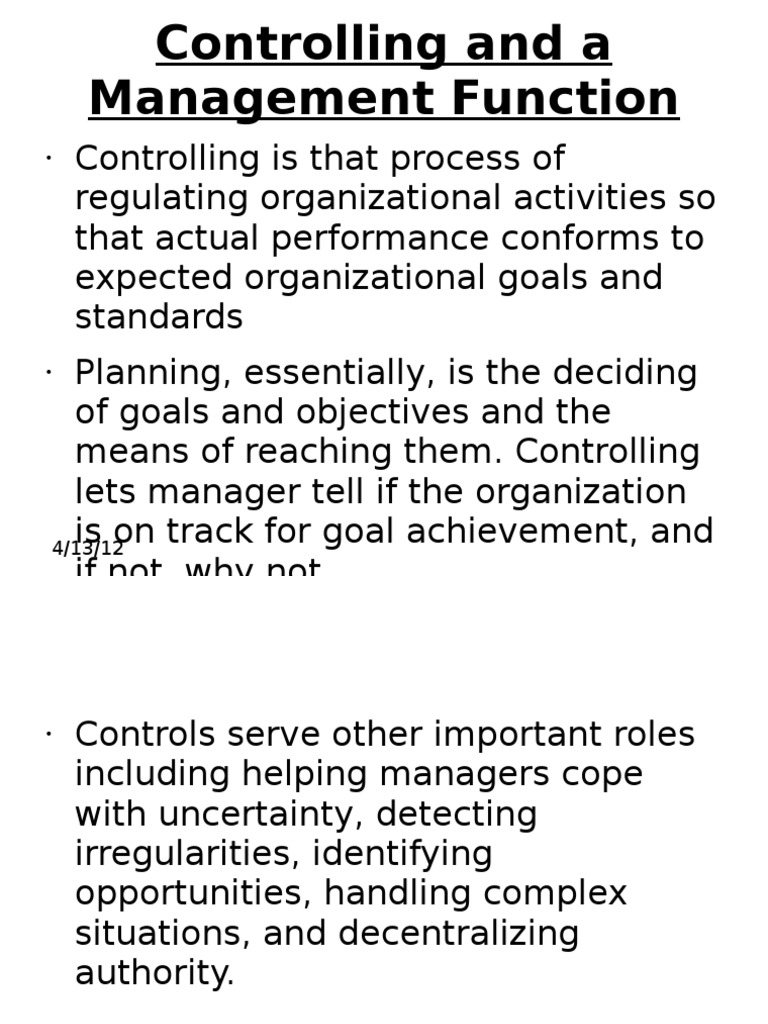 6) Controlling and A Management Function | PDF | Strategic Planning | Goal