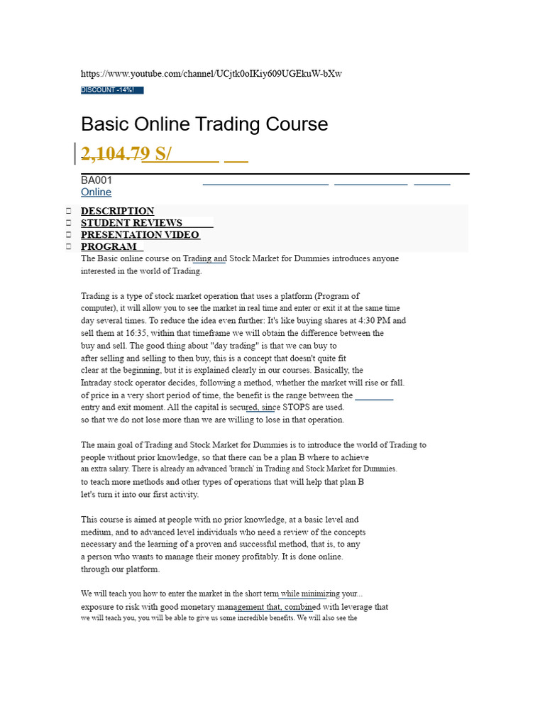 Basic Online Trading Course Overview | PDF | Technical Analysis | Day ...