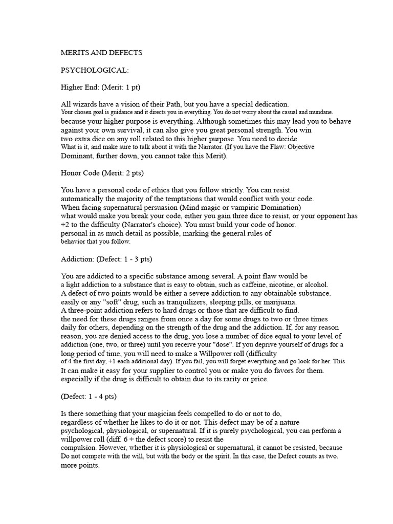 Merits and Defects Overview | PDF | Senses | Fear