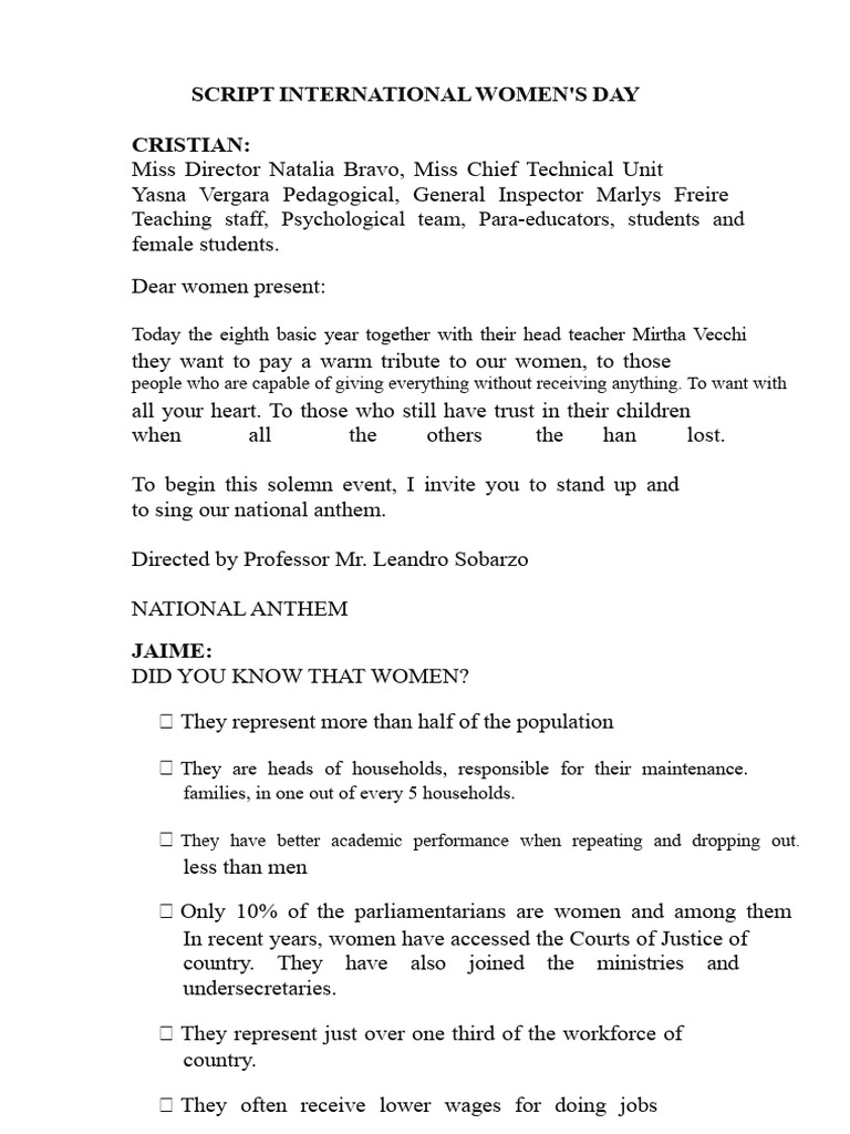 International Women's Day Tribute Script | PDF