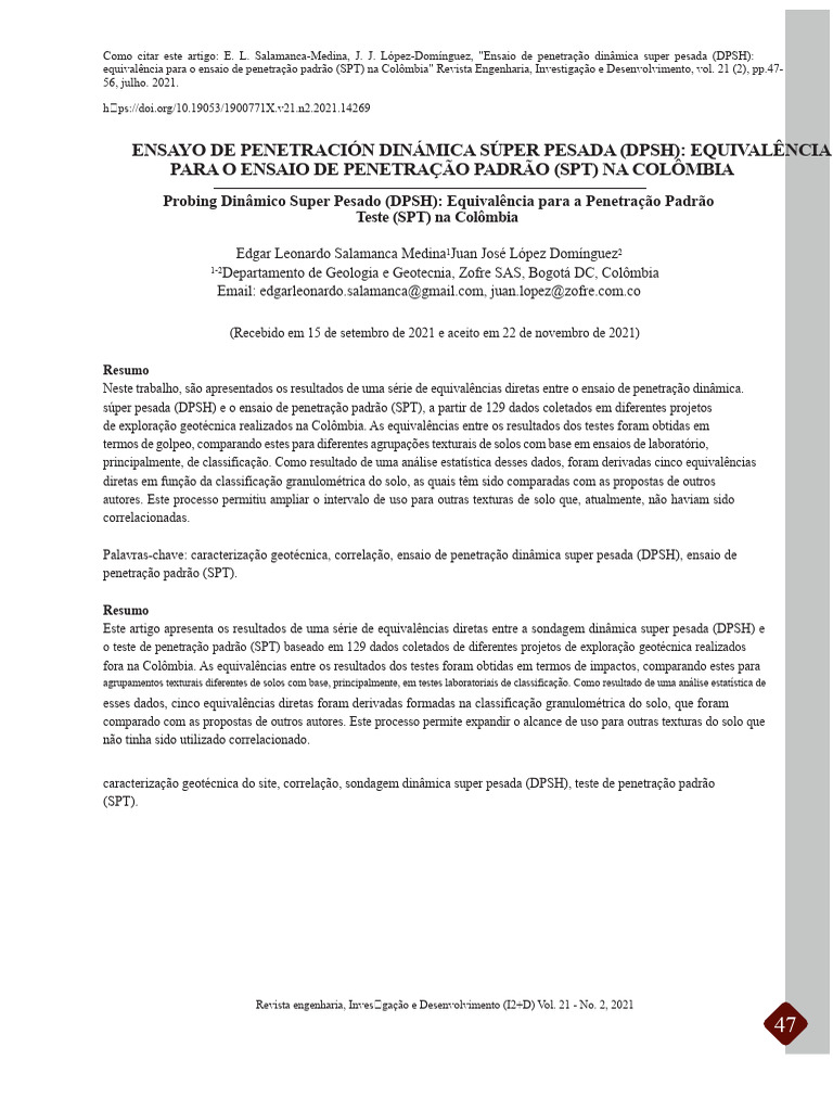 Equivalência DPSH e SPT na Colômbia | PDF | Solo | Colômbia
