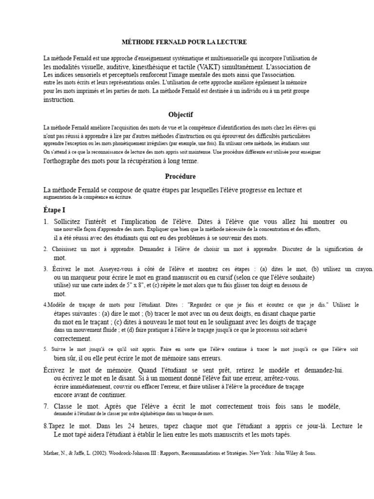 Méthode Fernald : Apprentissage de la lecture | PDF | Apprentissage ...