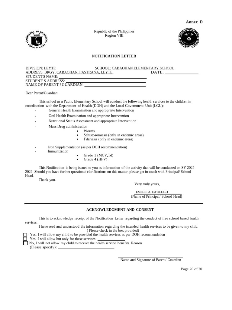 Health Services Notification for Students | PDF | Medical Specialties