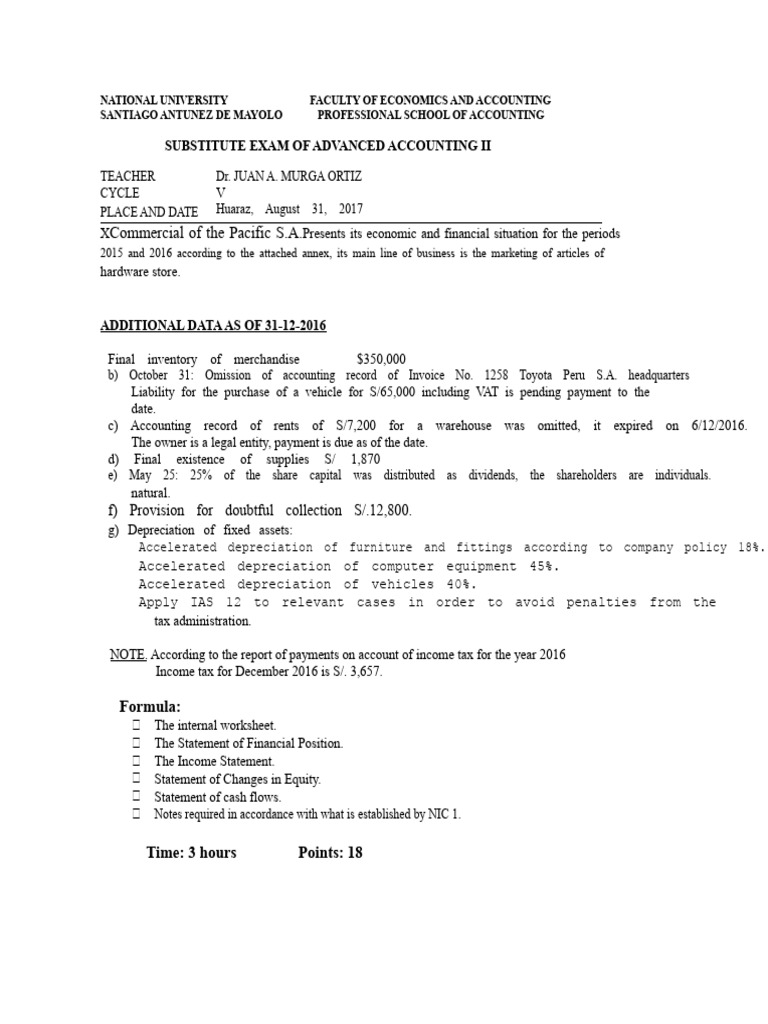 Advanced Accounting II Exam Overview | PDF