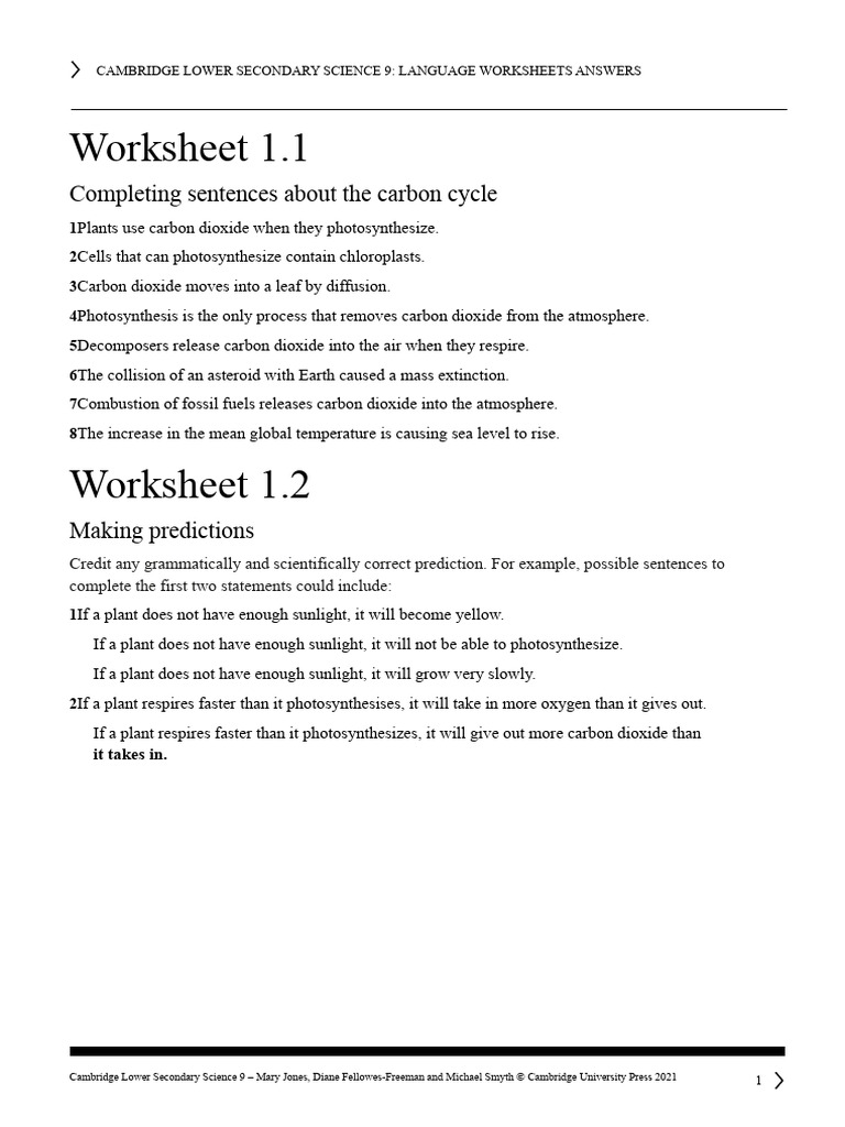 Cambridge Science 9 Worksheet Answers | PDF | Ion | Chemical Bond