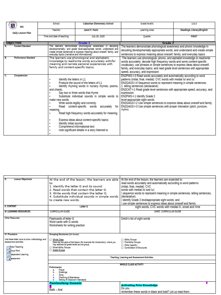 Lesson Plan: Phonics & Sentence Building | PDF | Learning | Linguistics