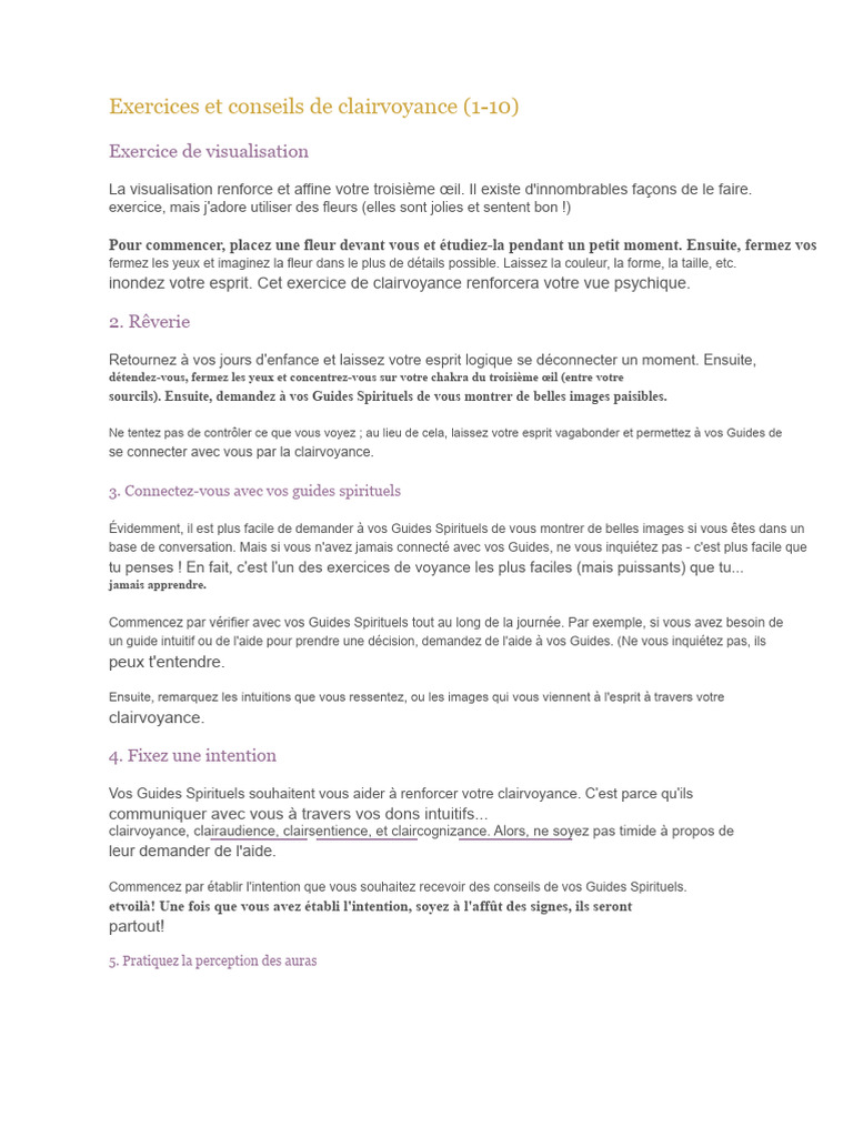 Exercices pour Développer la Clairvoyance | PDF