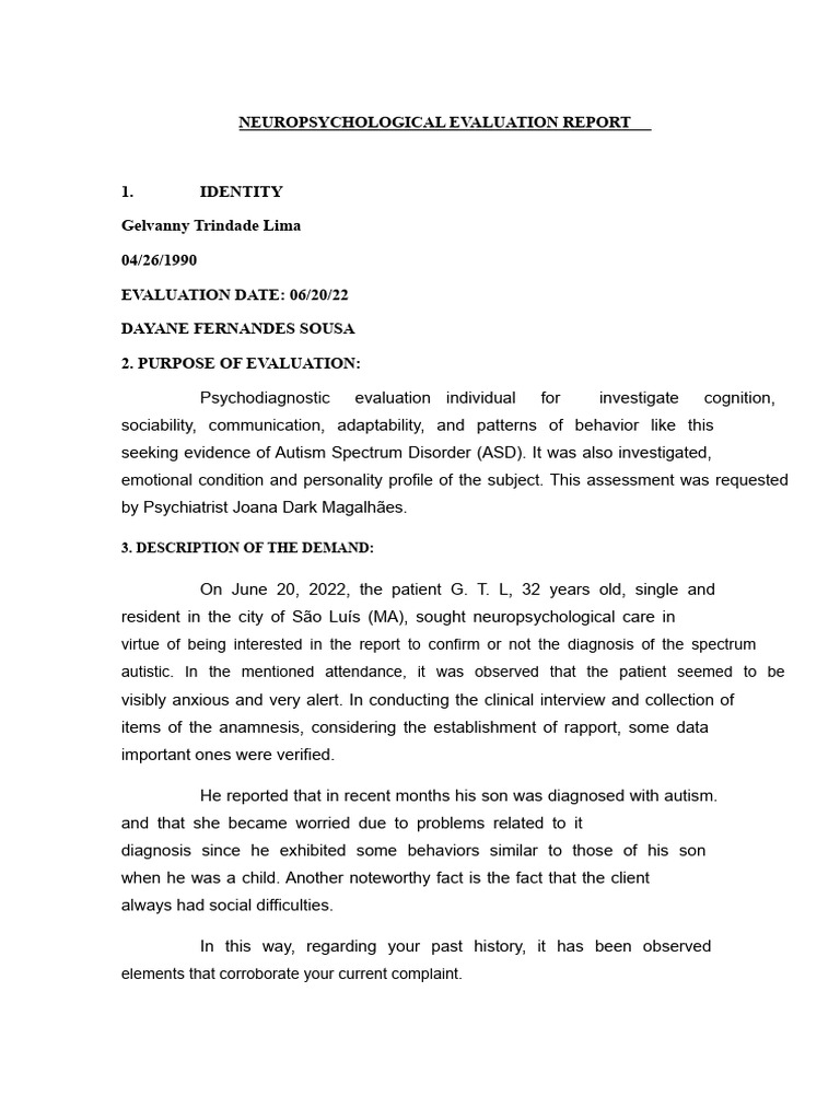 NEUROPSYCHOLOGICAL REPORT Geovanny | PDF | Autism | Mental Disorder