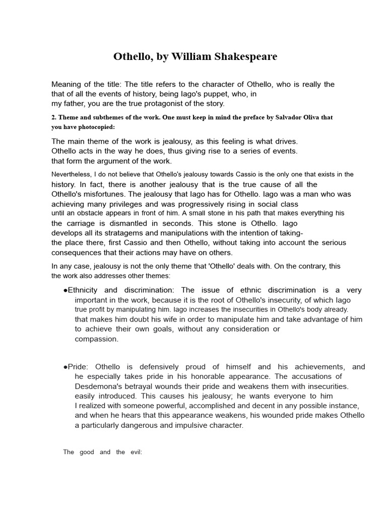 Othello: Themes of Jealousy and Manipulation | PDF | Othello | Iago