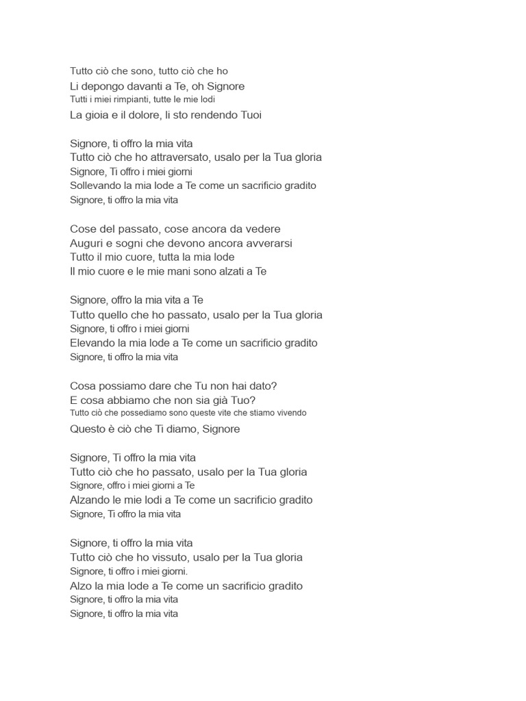 Signore, Offro La Mia Vita | PDF