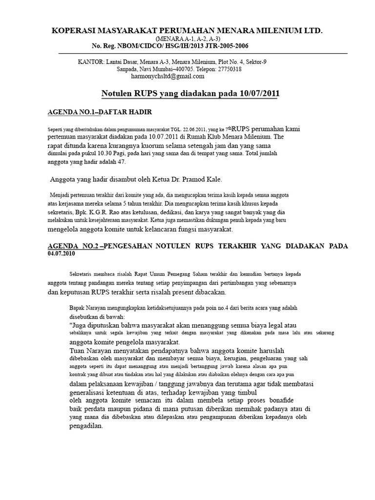 Notulen RUPS 2011 | PDF