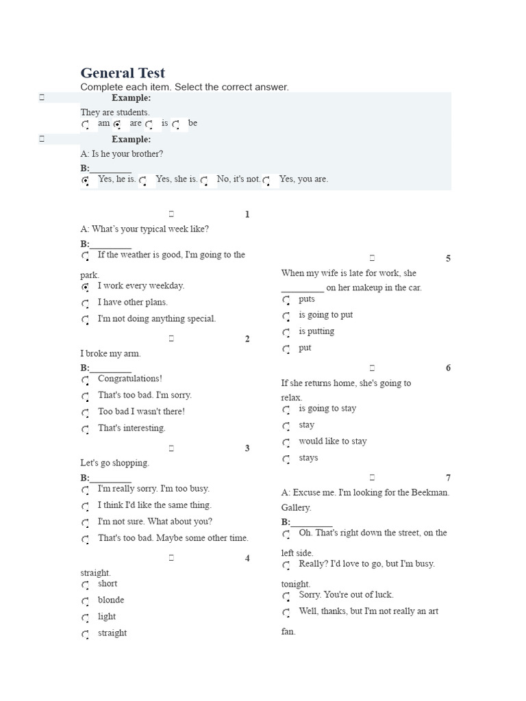 English Conversation Practice Test | PDF | Nonverbal Communication | Comics