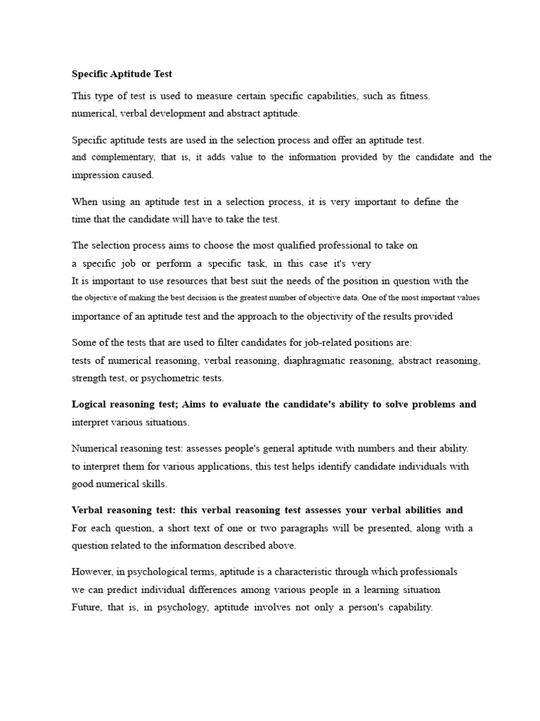 Understanding Specific Aptitude Tests | PDF | Reason | Intelligence