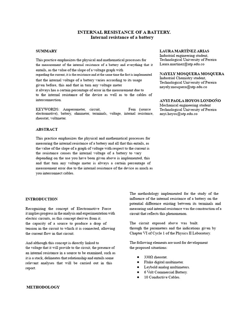 Measuring Battery Internal Resistance | PDF | Voltage | Rechargeable ...