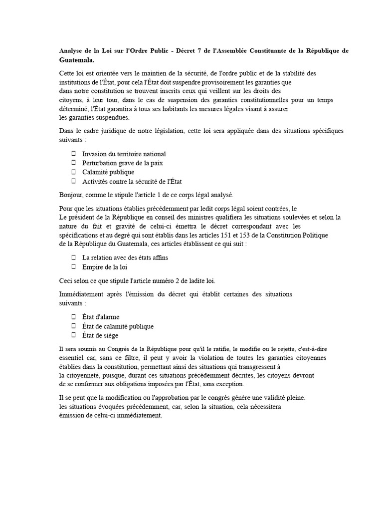 Analyse de la Loi sur l'Ordre Public au Guatemala | PDF | Loi | Sécurité
