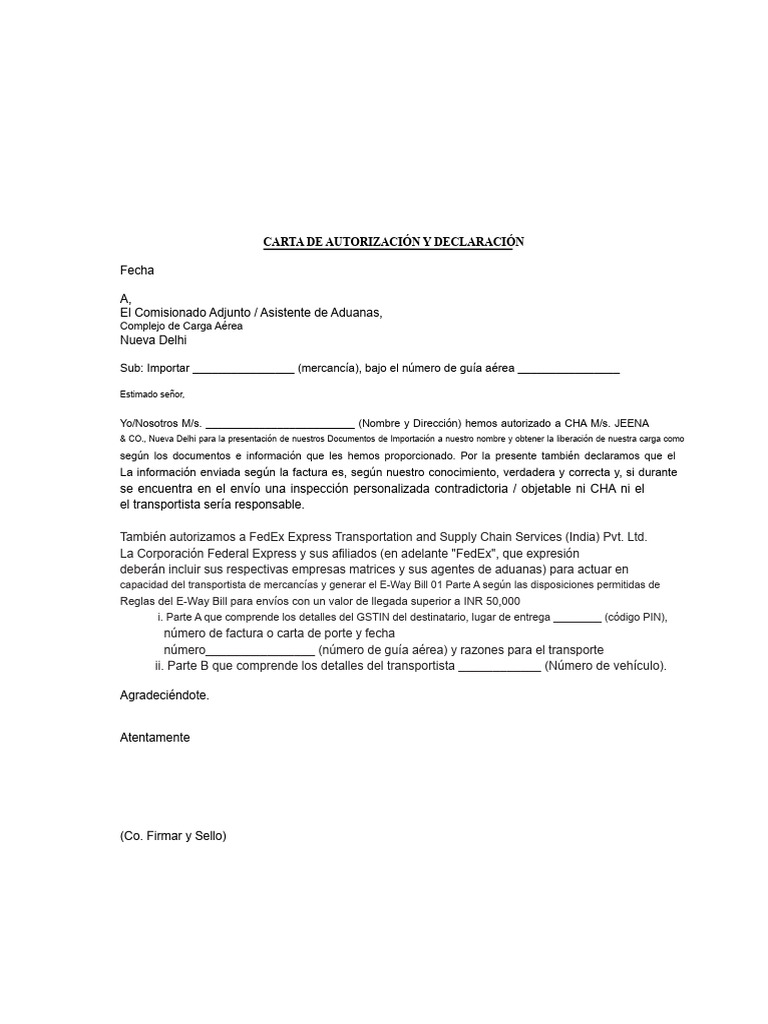 Carta de Autorización para Importación | PDF | aduana