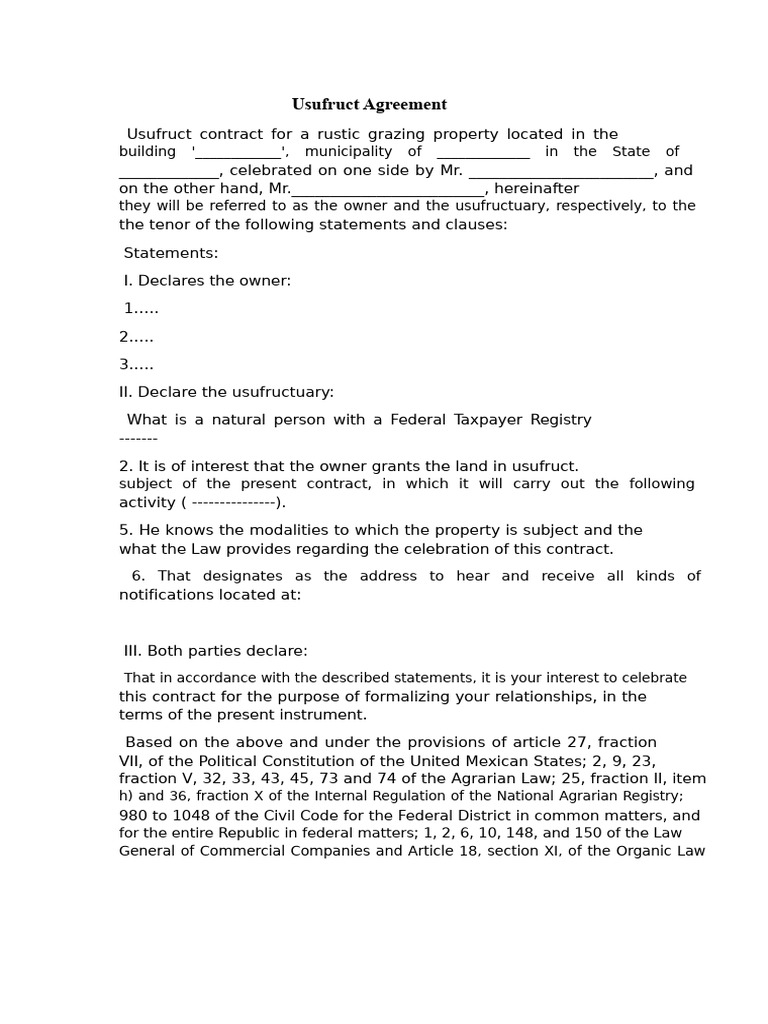 Usufruct Agreement for Grazing Property | PDF | Government | Civil Law ...