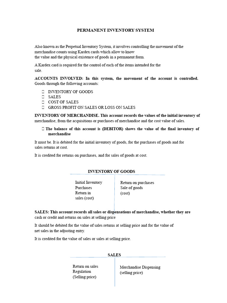 Permanent Inventory System Overview | PDF | Debits And Credits | Cost ...