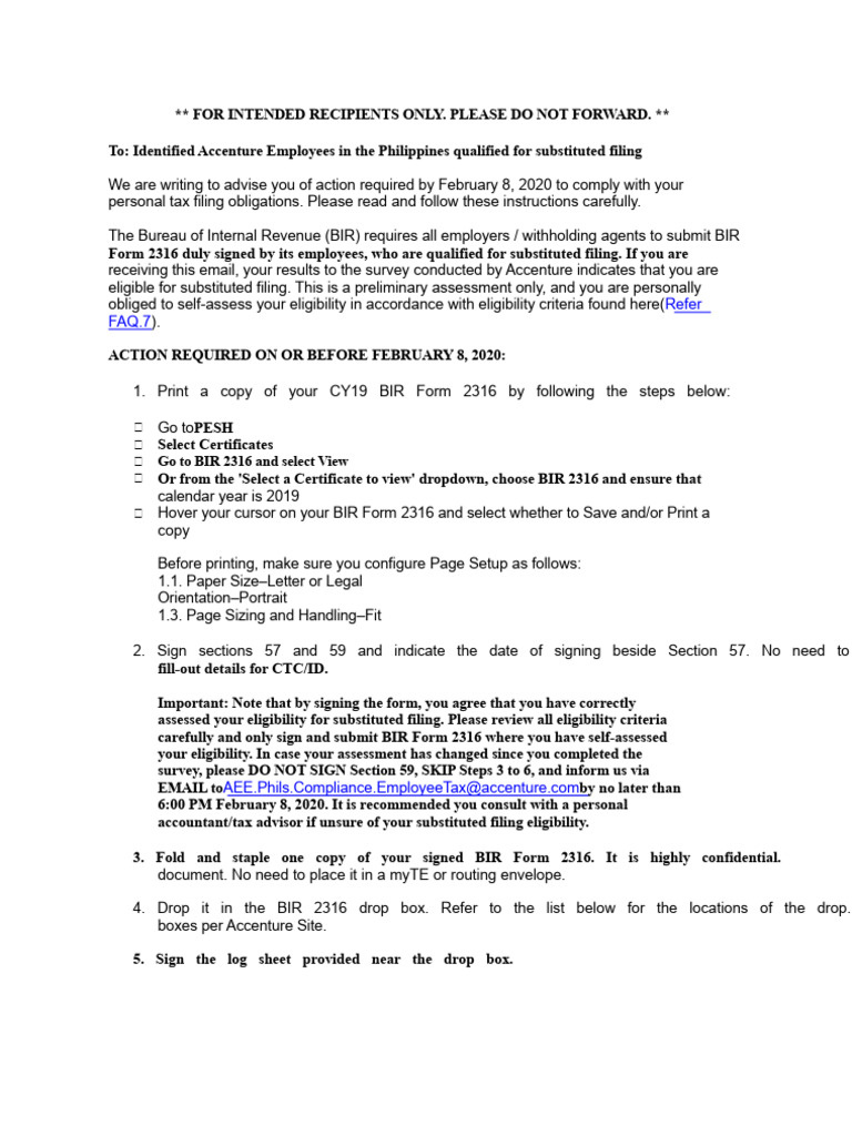 Submit BIR Form 2316 by Feb 8, 2020 | PDF