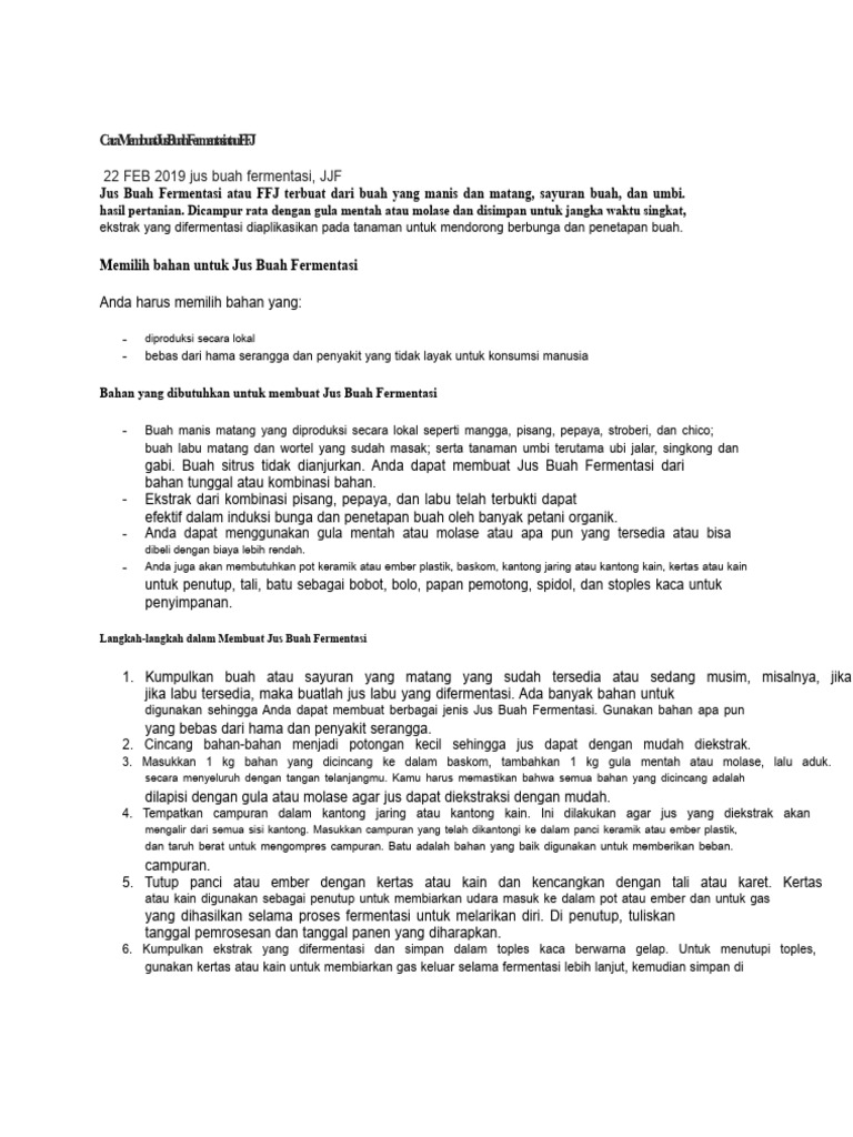 Cara Membuat Jus Buah Fermentasi Atau FFJ | PDF