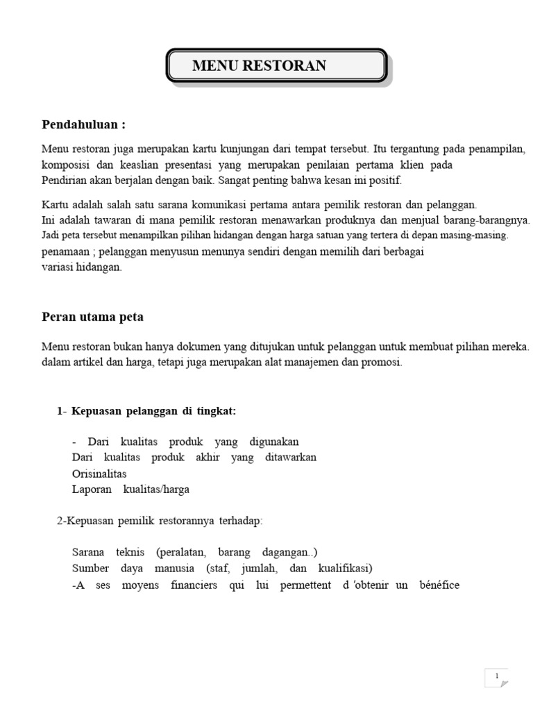 Panduan Menyusun Menu Restoran Efektif | PDF