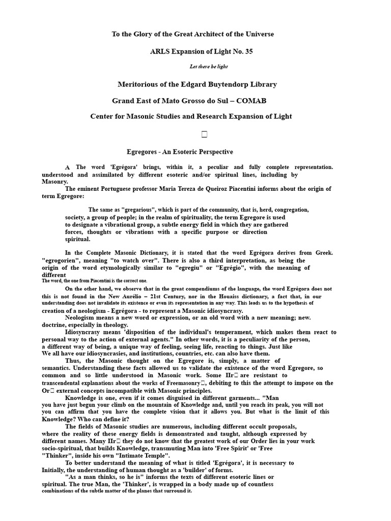Egregores - An Esoteric Vision | PDF | Thought | Freemasonry