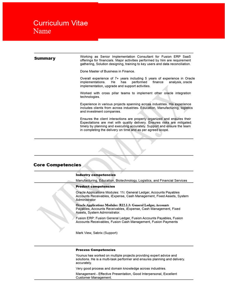 Senior Implementation Consultant CV | PDF | Enterprise Resource ...