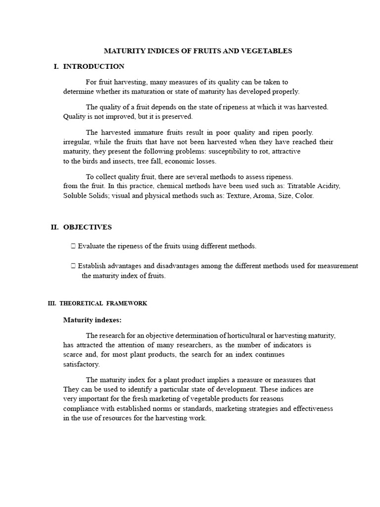 Maturity Indices for Fruits and Vegetables | PDF