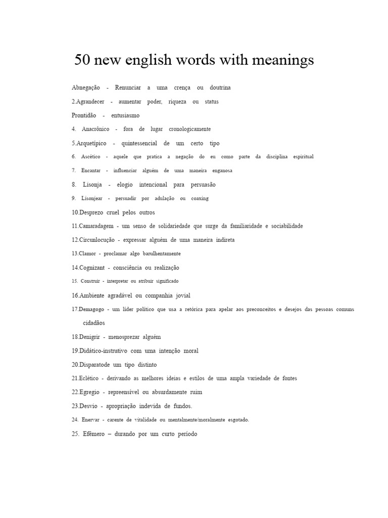 50 Novas Palavras em Inglês Com Significados | PDF