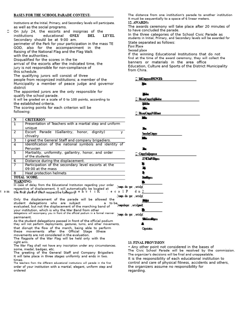 School Civic Parade Contest Guidelines | PDF