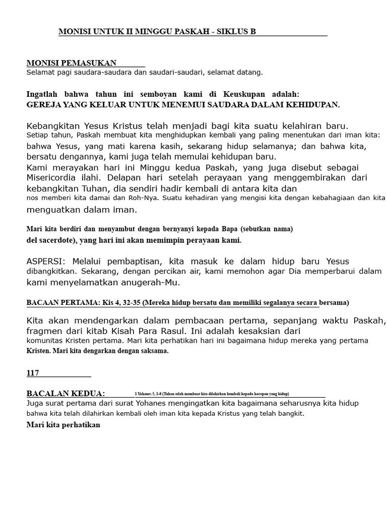 Monisi Minggu II Paskah: Kebangkitan dan Iman | PDF