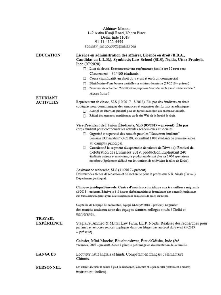 Modèle de CV Pour Étudiants SLS | PDF