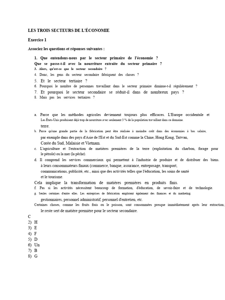 Les 3 secteurs de l'économie | PDF | Matière première | Secteur tertiaire