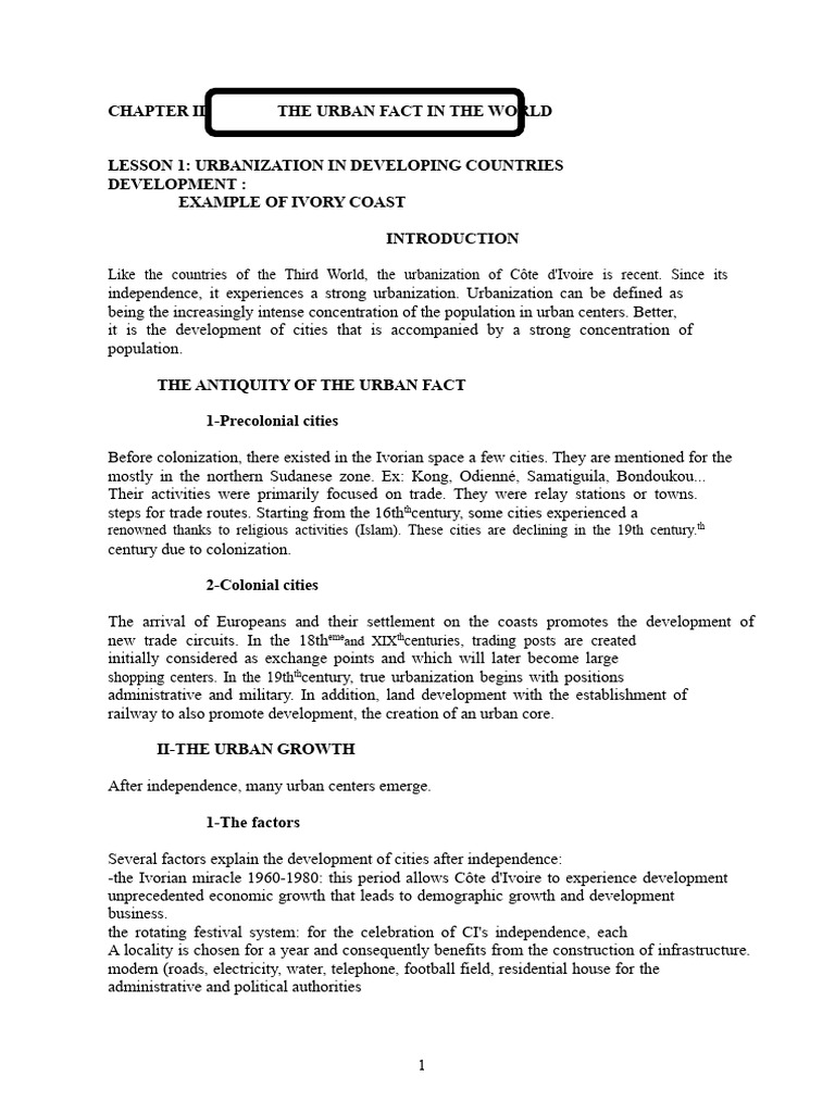 Course 1st L The Urbanization of The CI | PDF | City | Ivory Coast