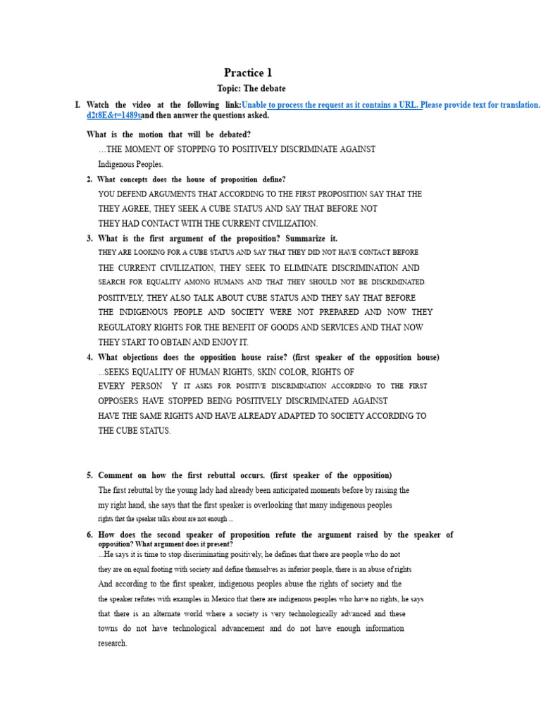 Practice 1 - DEBATE PLANNING - Collaborative Work (2) 1 | PDF | Evidence
