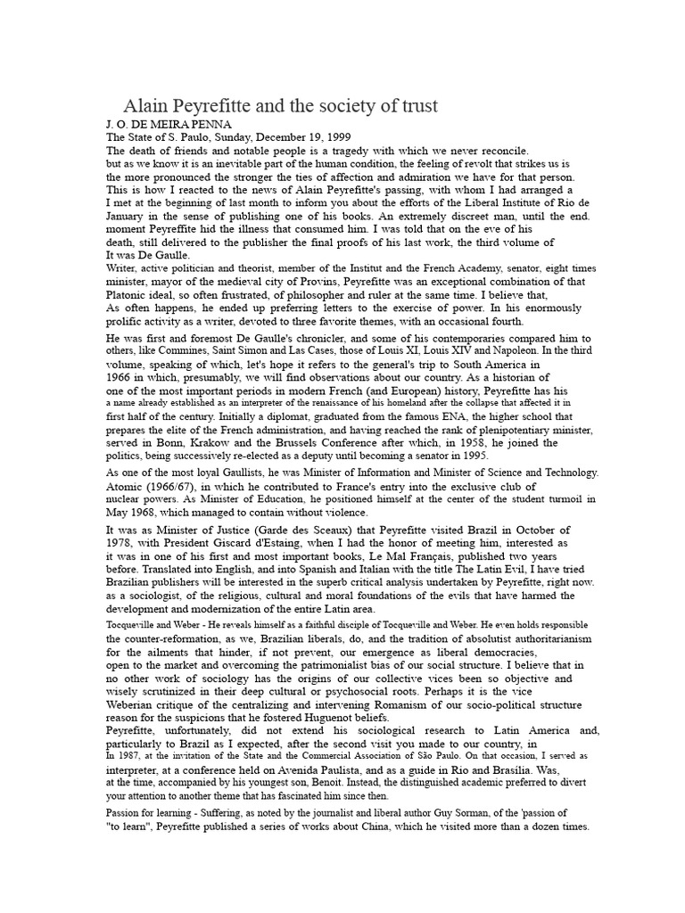 Alain Peyrefitte and The Society of Trust | PDF | Max Weber | China
