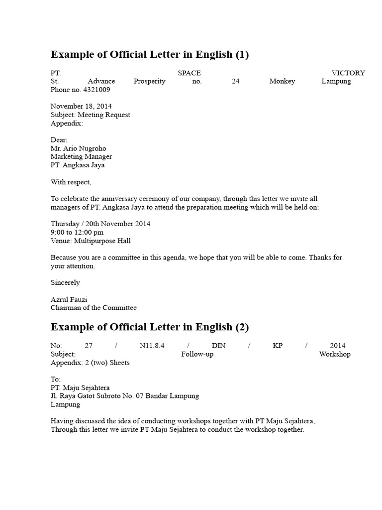 Official Letter Samples in English | PDF