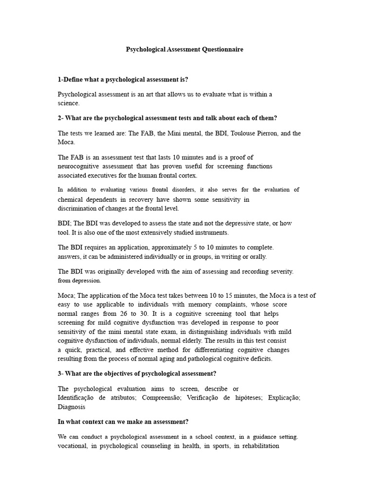 Overview of Psychological Assessment Tools | PDF | Psychological ...