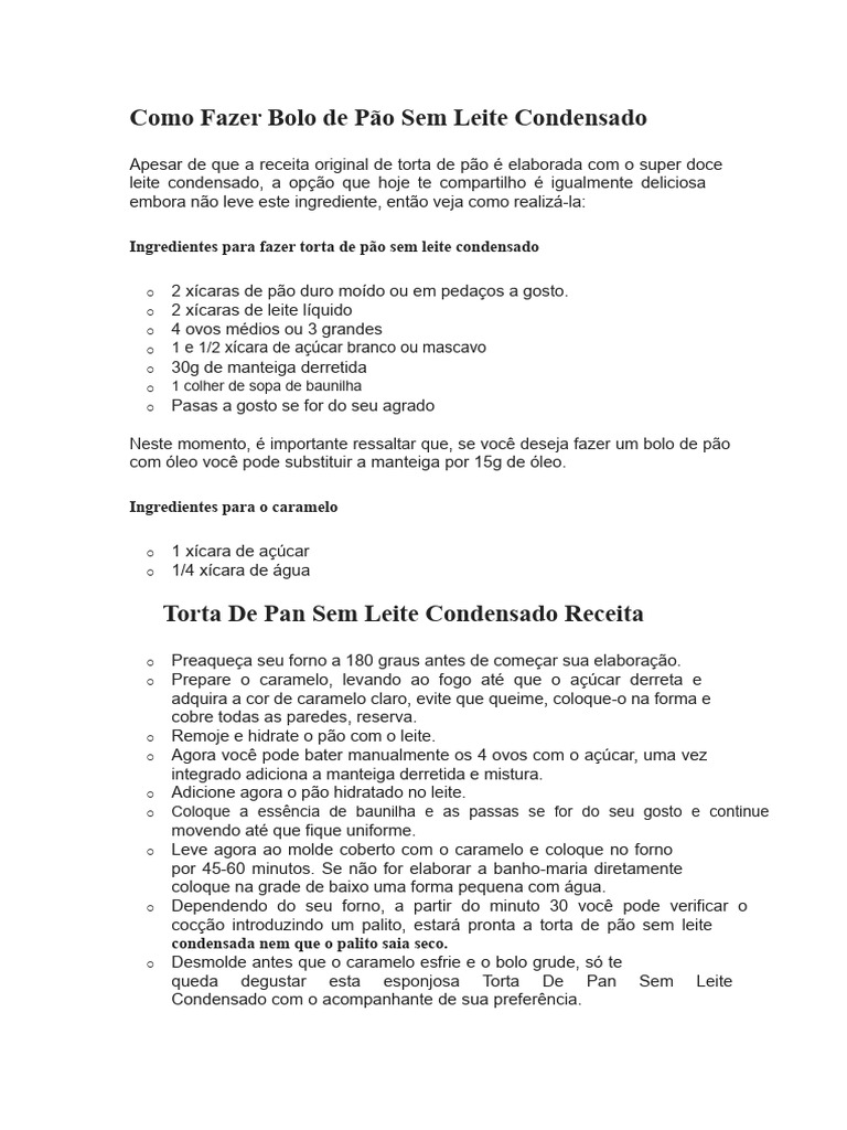 Bolo de Pão Sem Leite Condensado | PDF