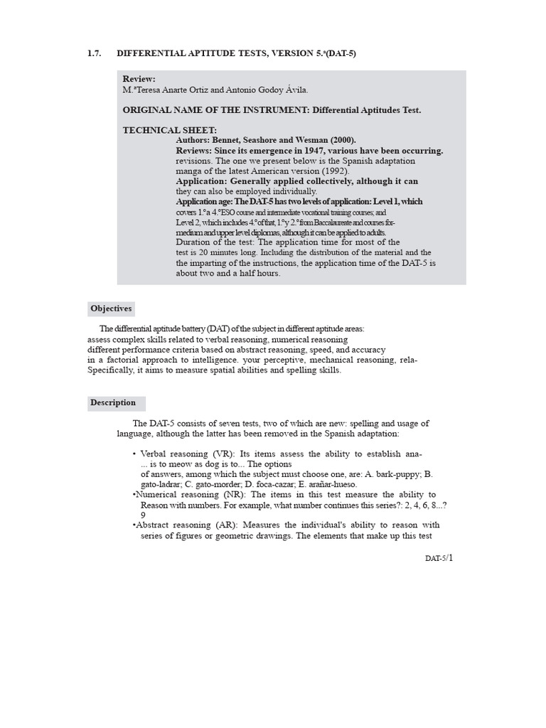Differential Aptitude Test Overview | PDF | Cognition | Cognitive Science