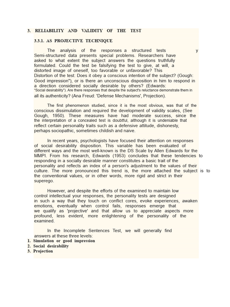 Validity and Reliability of Projective Tests | PDF | Attitude ...